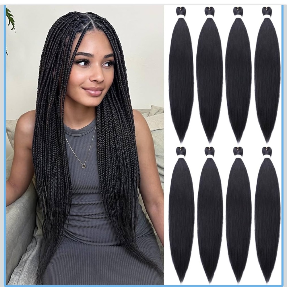 Braiding Hair Pre Stretched 8 Packs 30 Inch Long Black Braid (1B#, 30”)